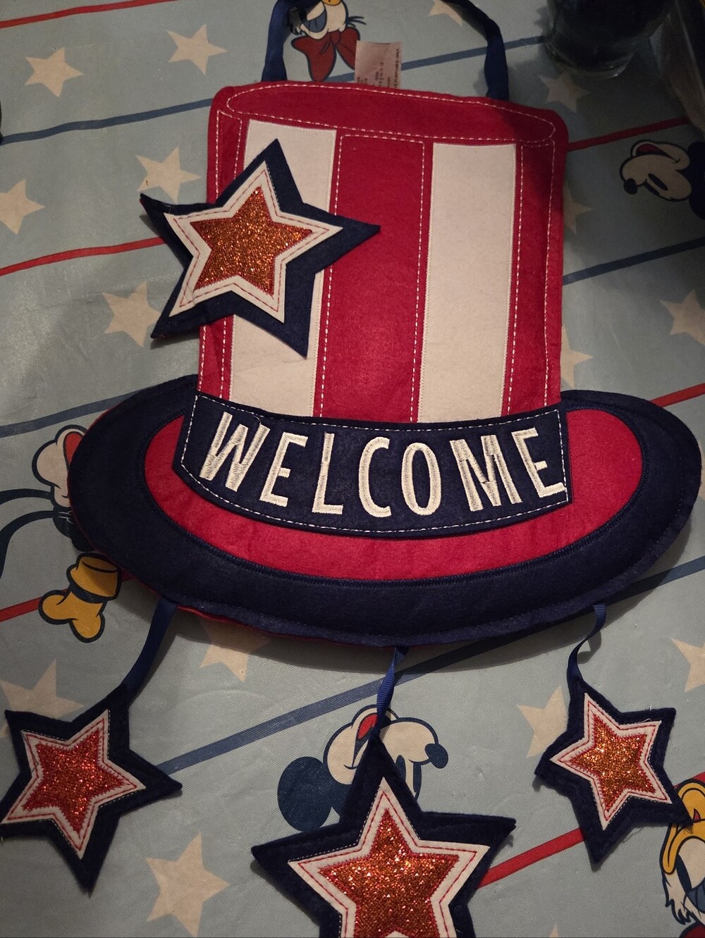 Evergreen Felt Red, White & Blue 'Welcome' Star Hat Wall Hanging